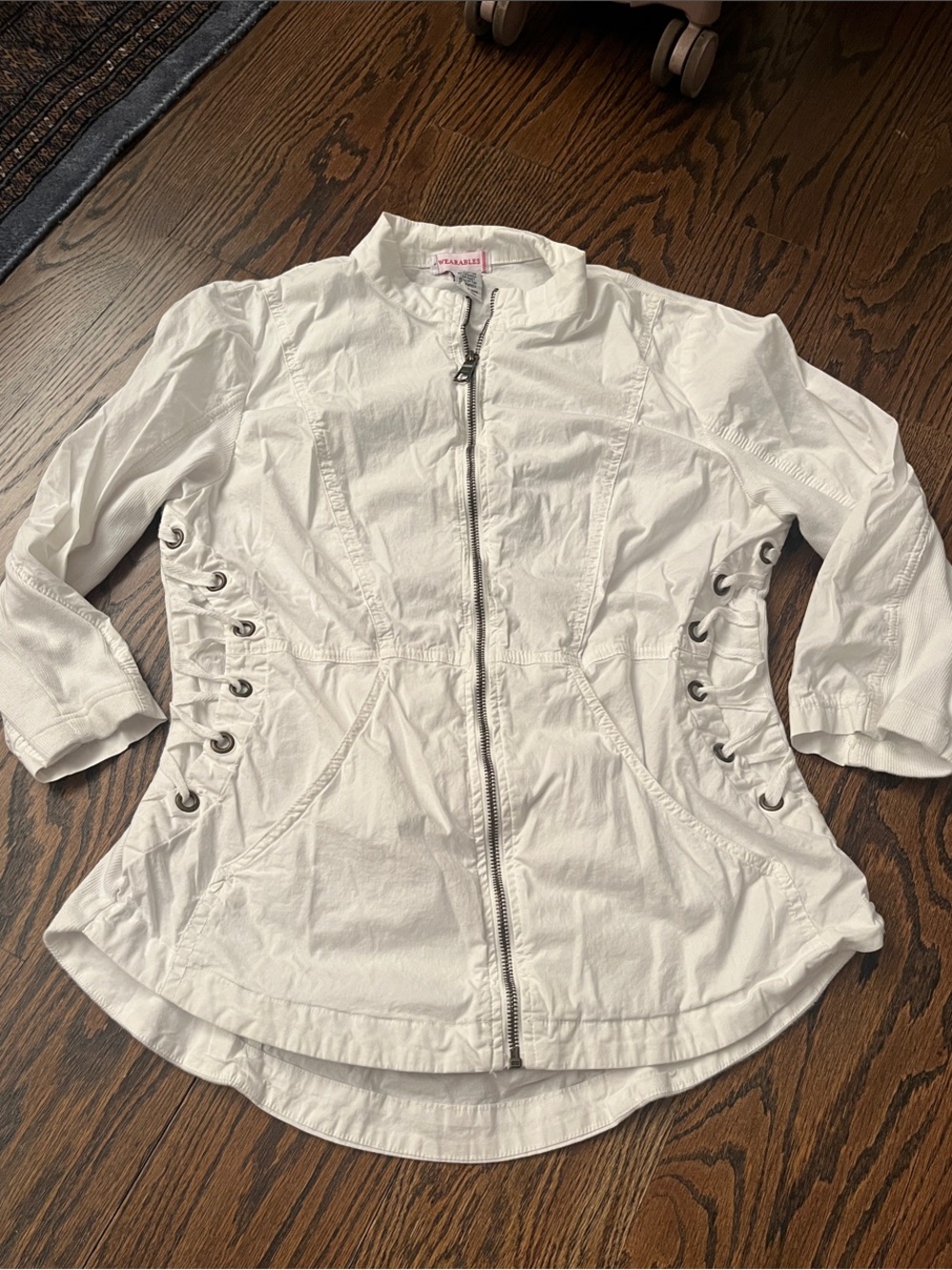 XCVI Wearables White Lace-Up Front Zip Utility Jacket